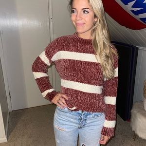 Rust and cream stripe chenille sweater HYFVE size Large